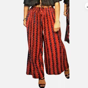 Nw SACRED THREADS chevron red/blue/coral boho rayon wide leg PANTS M/L